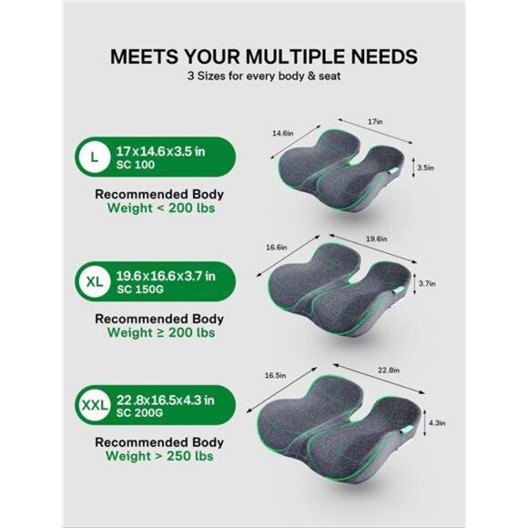 Seat Cushion for Office Chair Car Wheelchair Tailbone Sciatica Pain Relief Pillo - Picture 3 of 14